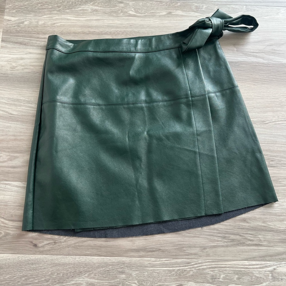 Lulus Green Leather Wrap Skirt